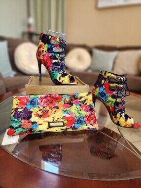 Steve Madden CYNNTHIA Multicolor Floral Lace-Up Peep-Toe High Heels